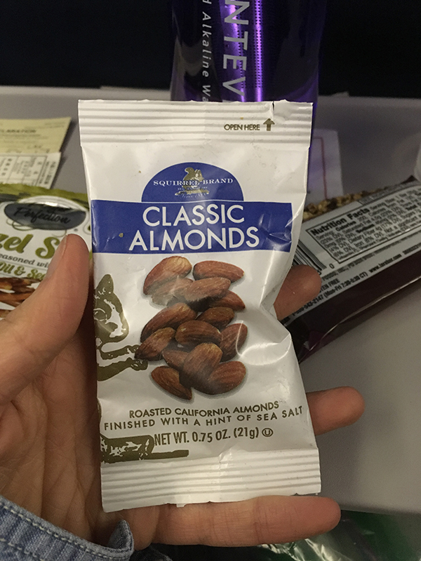 Image of roasted, salted almonds provided by Delta instead of peanuts