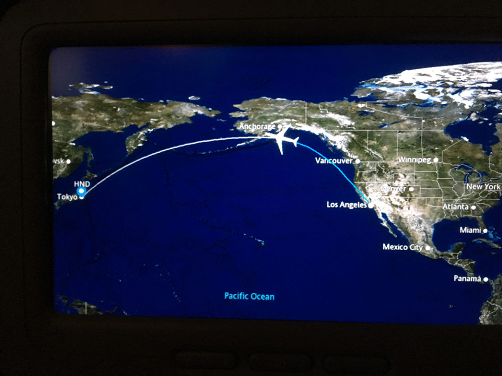 Image of flight tracker showing us passing Alaska