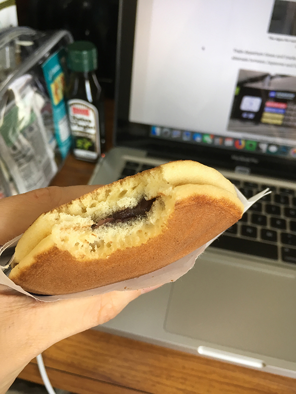 image of a dorayaki with a bite taken out of it