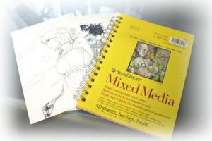 Image of Strathmore Mixed Media 5.5 by 8.5 inch paper with two illustrations I drew using this paper